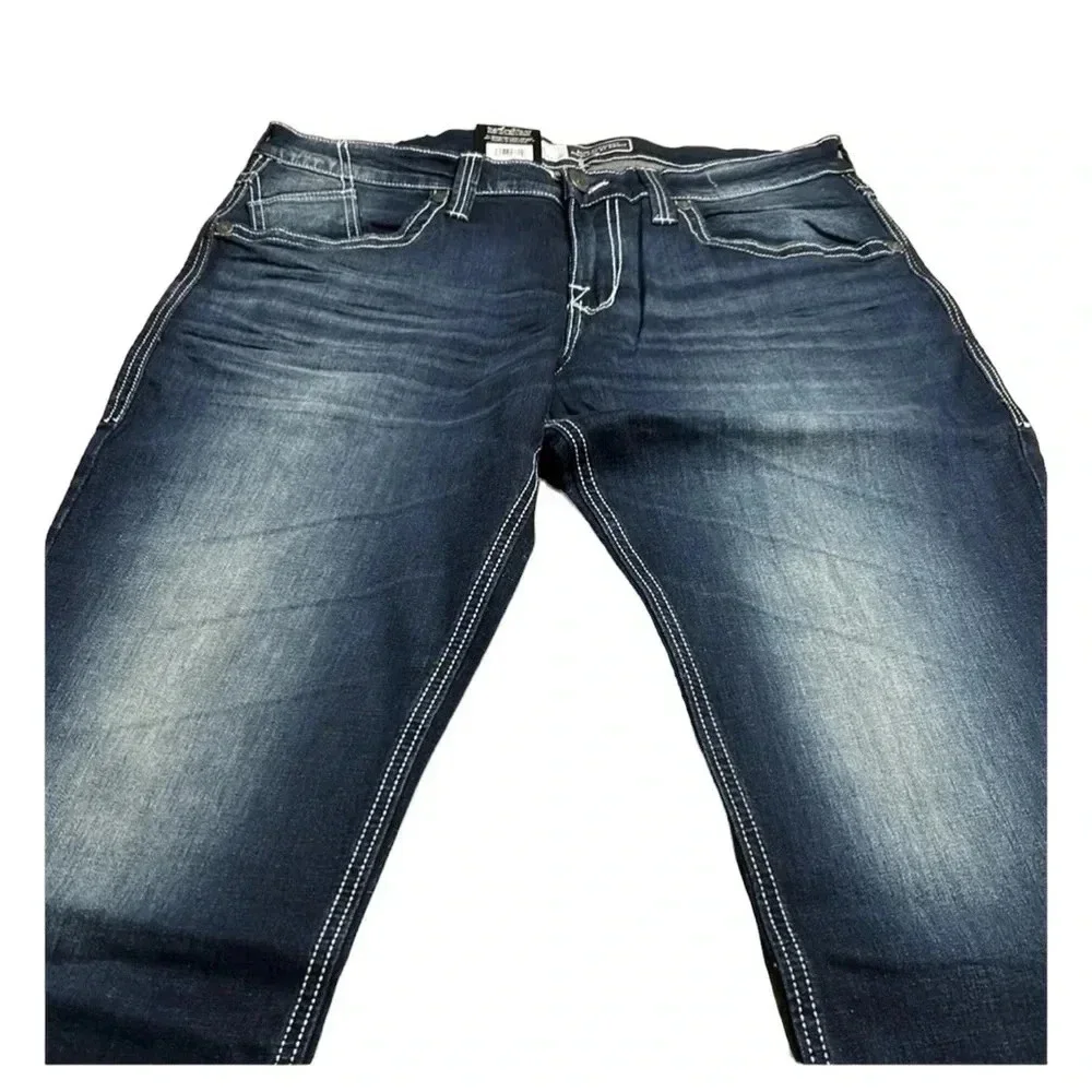 ROCK & REPUBLIC men jean,NWT 36x30 slim straight,blue,manufactured fading EC NWT - Picture 8 of 10